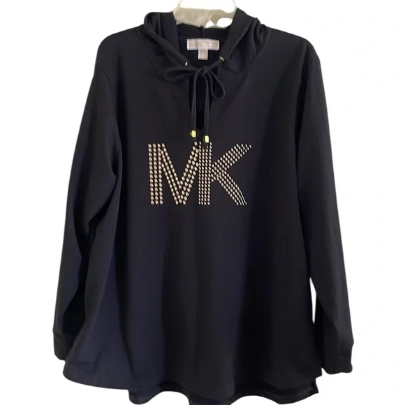 MICHAEL KORS GOLD STUDDED BLACK HOODIE Size 2X Black Goldtone Hardware - Picture 5 of 13